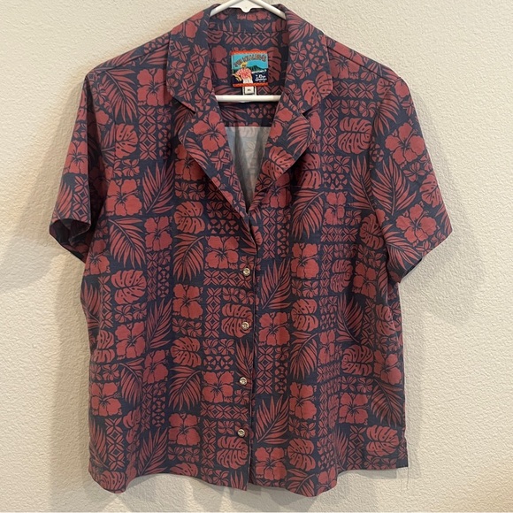 Joe Kealoha Reyn Spooner Hawaiian print V-neck button down size X-Large - Picture 1 of 7